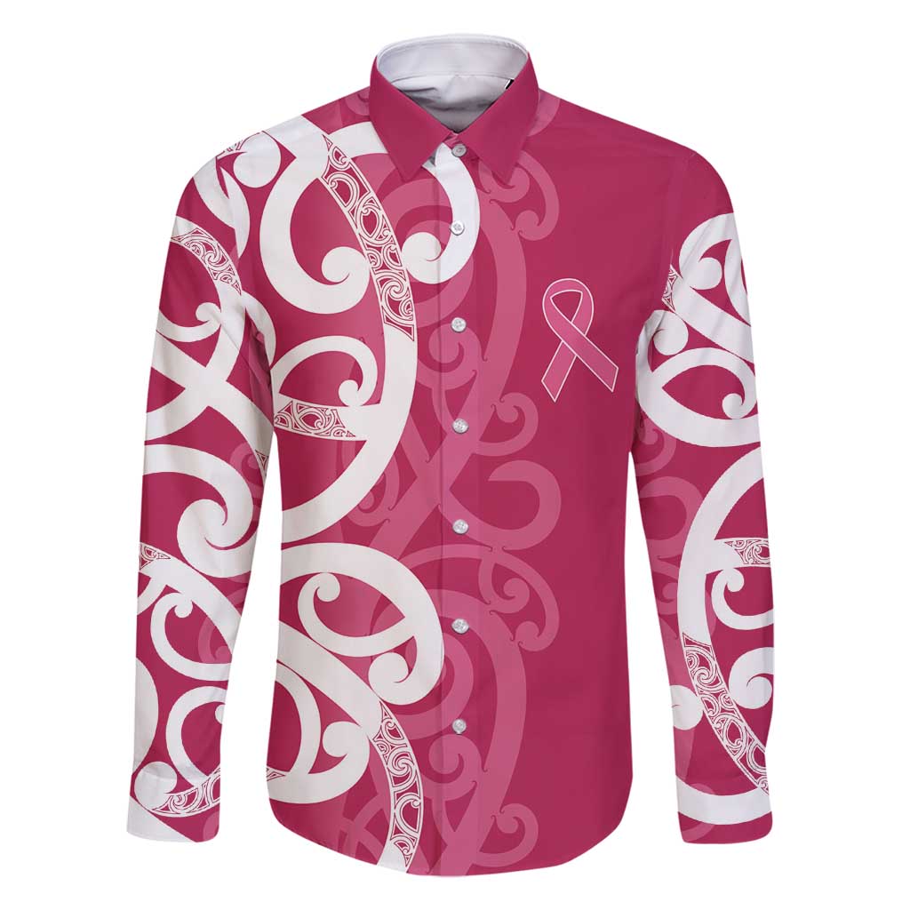 Breast Cancer Awareness Maori Family Matching Long Sleeve Bodycon Dress and Hawaiian Shirt Koru Kowhaiwhai - Vibe Hoodie