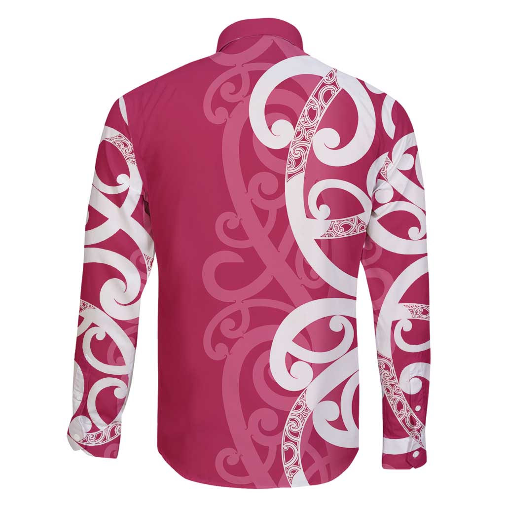 Breast Cancer Awareness Maori Family Matching Long Sleeve Bodycon Dress and Hawaiian Shirt Koru Kowhaiwhai - Vibe Hoodie