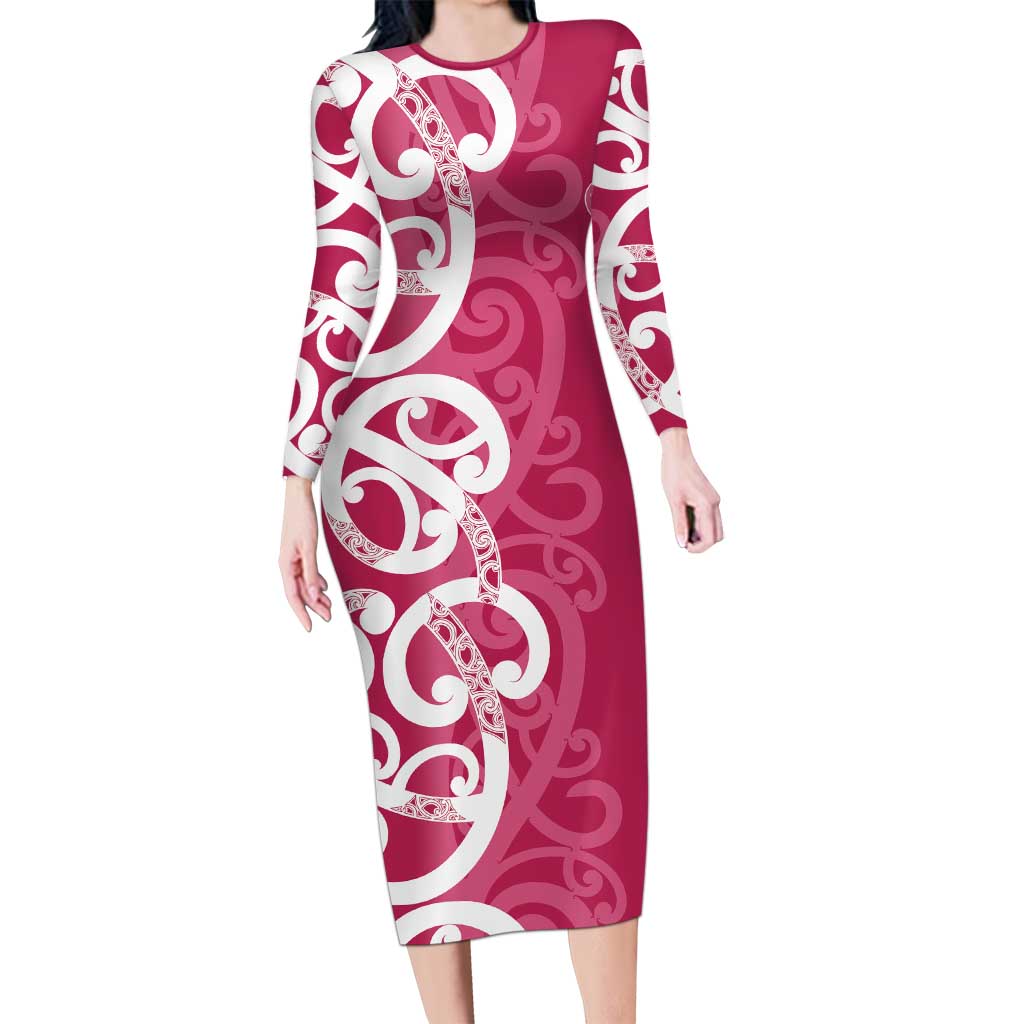 Breast Cancer Awareness Maori Family Matching Long Sleeve Bodycon Dress and Hawaiian Shirt Koru Kowhaiwhai - Vibe Hoodie