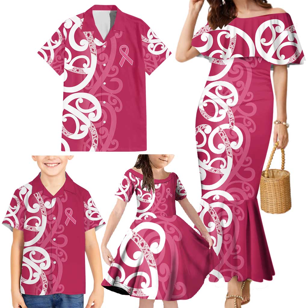 Breast Cancer Awareness Maori Family Matching Mermaid Dress and Hawaiian Shirt Koru Kowhaiwhai - Vibe Hoodie
