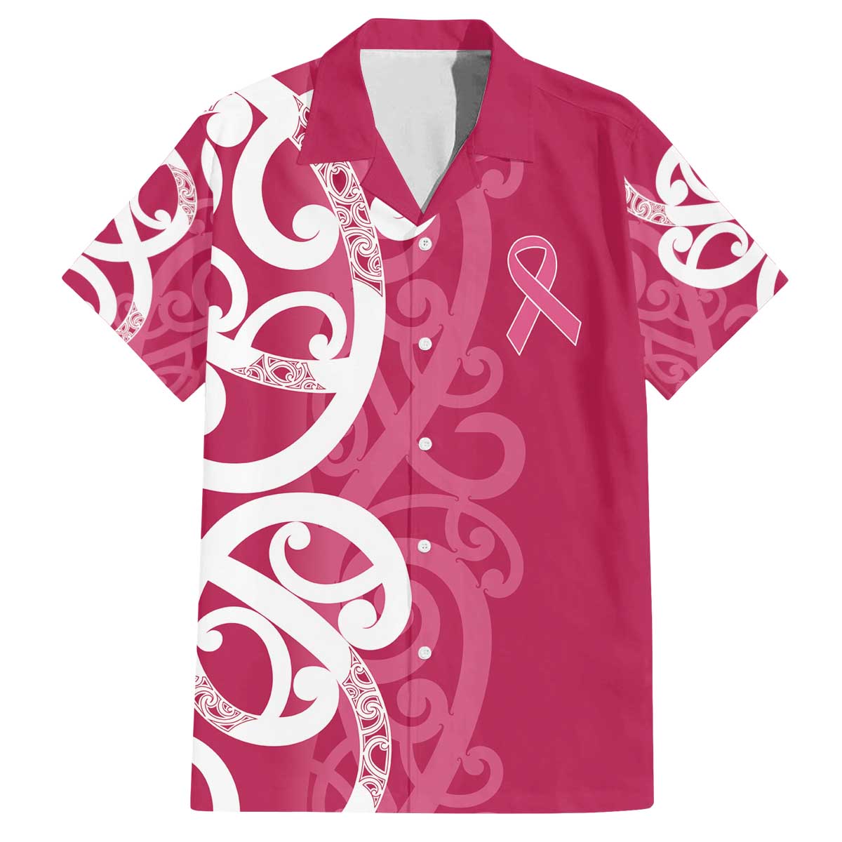 Breast Cancer Awareness Maori Family Matching Off The Shoulder Long Sleeve Dress and Hawaiian Shirt Koru Kowhaiwhai - Vibe Hoodie