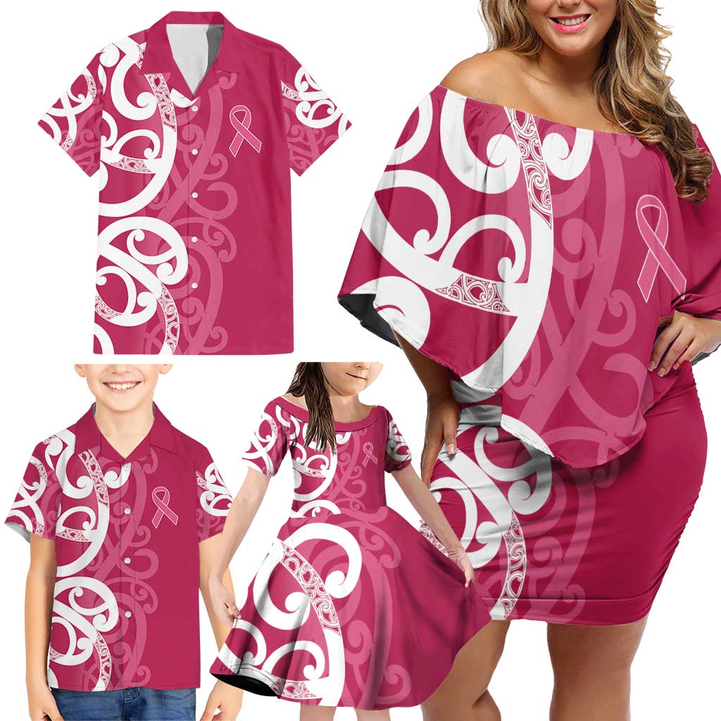 Breast Cancer Awareness Maori Family Matching Off Shoulder Short Dress and Hawaiian Shirt Koru Kowhaiwhai - Vibe Hoodie
