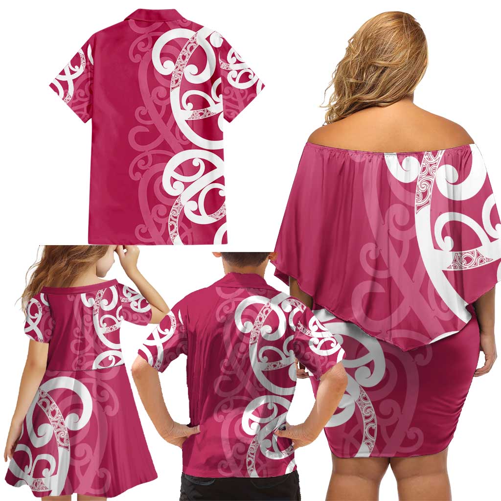 Breast Cancer Awareness Maori Family Matching Off Shoulder Short Dress and Hawaiian Shirt Koru Kowhaiwhai - Vibe Hoodie