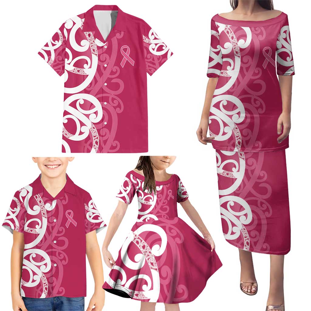 Breast Cancer Awareness Maori Family Matching Puletasi and Hawaiian Shirt Koru Kowhaiwhai - Vibe Hoodie