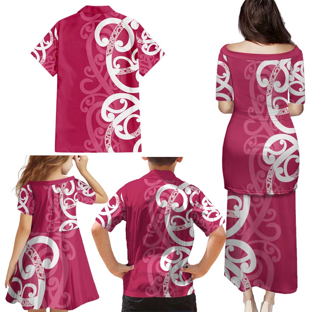Breast Cancer Awareness Maori Family Matching Puletasi and Hawaiian Shirt Koru Kowhaiwhai - Vibe Hoodie