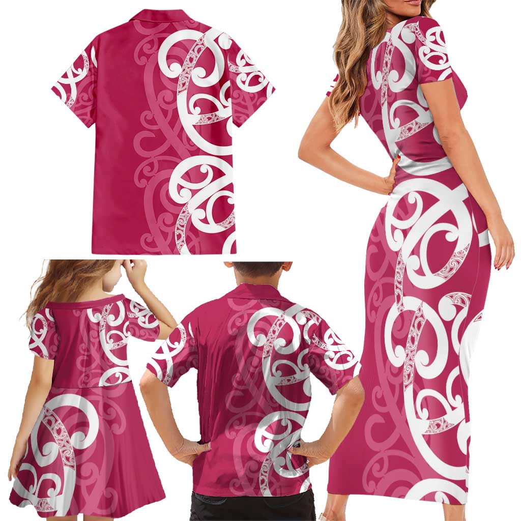 Breast Cancer Awareness Maori Family Matching Short Sleeve Bodycon Dress and Hawaiian Shirt Koru Kowhaiwhai - Vibe Hoodie