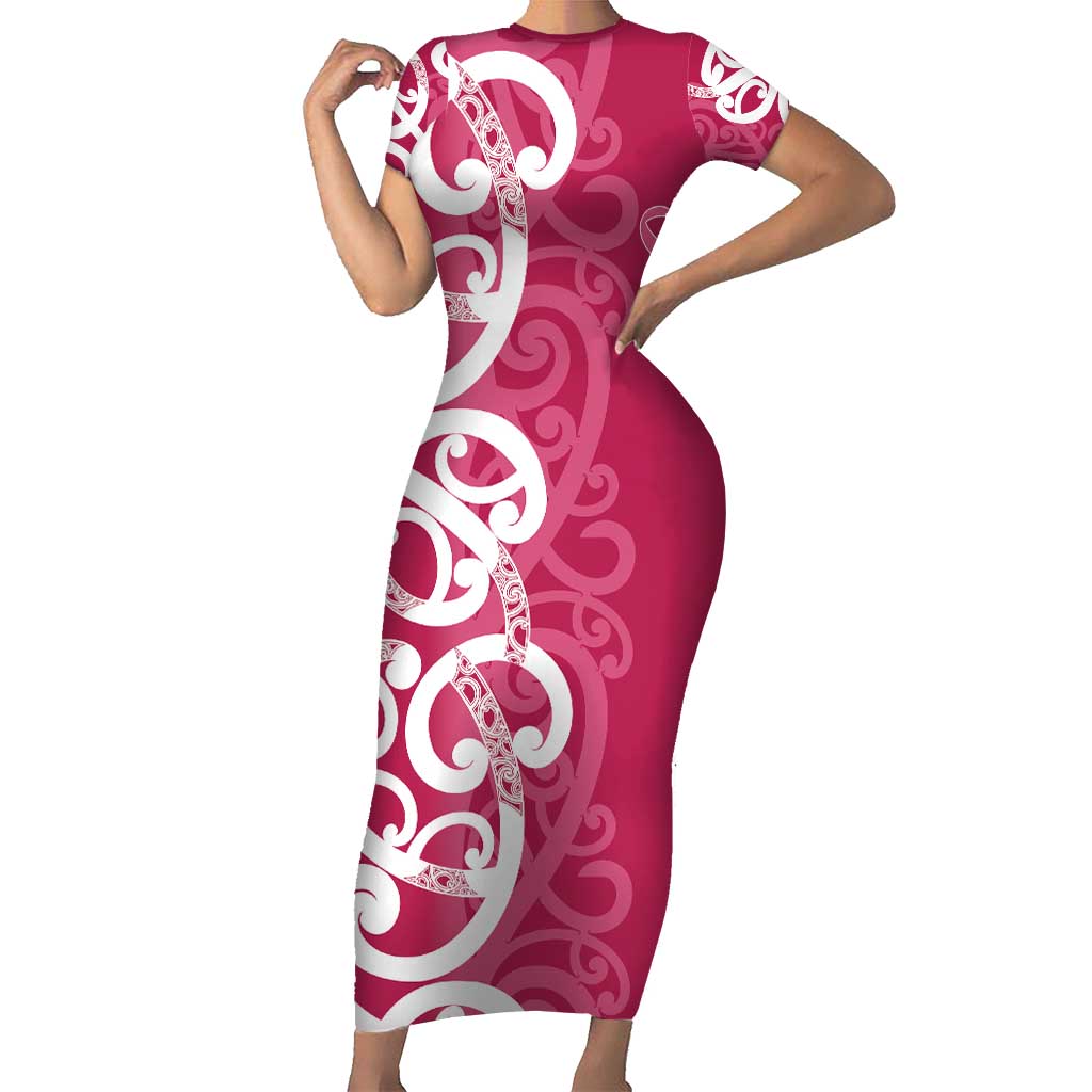 Breast Cancer Awareness Maori Family Matching Short Sleeve Bodycon Dress and Hawaiian Shirt Koru Kowhaiwhai - Vibe Hoodie