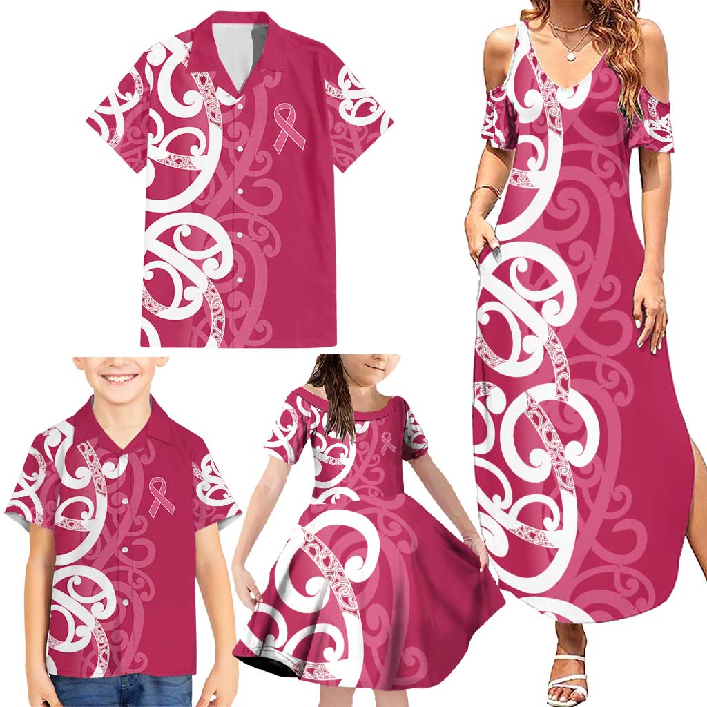 Breast Cancer Awareness Maori Family Matching Summer Maxi Dress and Hawaiian Shirt Koru Kowhaiwhai - Vibe Hoodie
