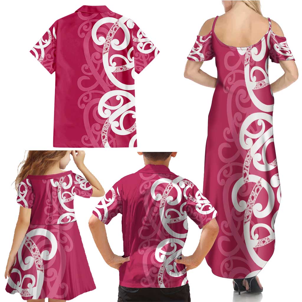 Breast Cancer Awareness Maori Family Matching Summer Maxi Dress and Hawaiian Shirt Koru Kowhaiwhai - Vibe Hoodie