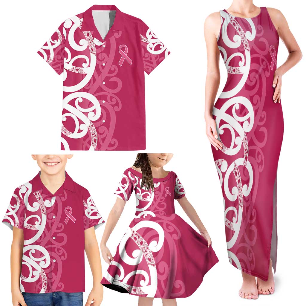 Breast Cancer Awareness Maori Family Matching Tank Maxi Dress and Hawaiian Shirt Koru Kowhaiwhai - Vibe Hoodie