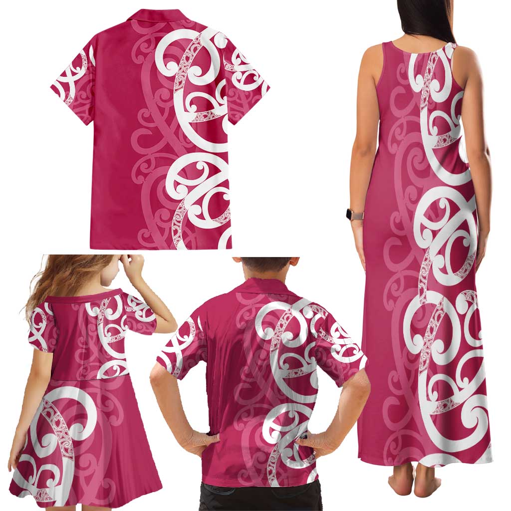 Breast Cancer Awareness Maori Family Matching Tank Maxi Dress and Hawaiian Shirt Koru Kowhaiwhai - Vibe Hoodie