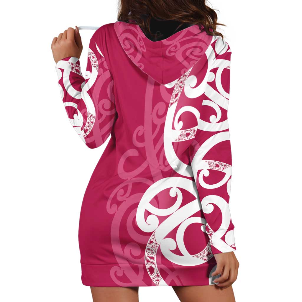 Breast Cancer Awareness Maori Hoodie Dress Koru Kowhaiwhai - Vibe Hoodie