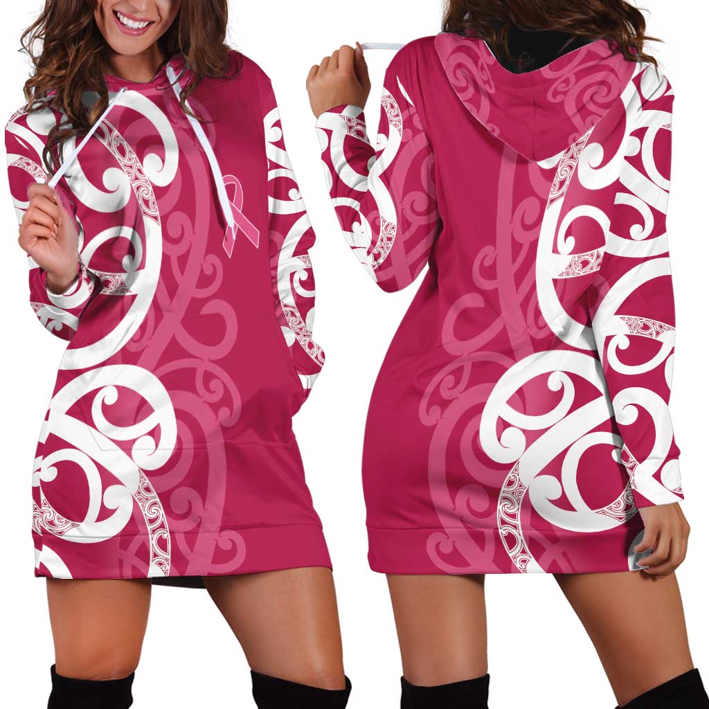 Breast Cancer Awareness Maori Hoodie Dress Koru Kowhaiwhai - Vibe Hoodie