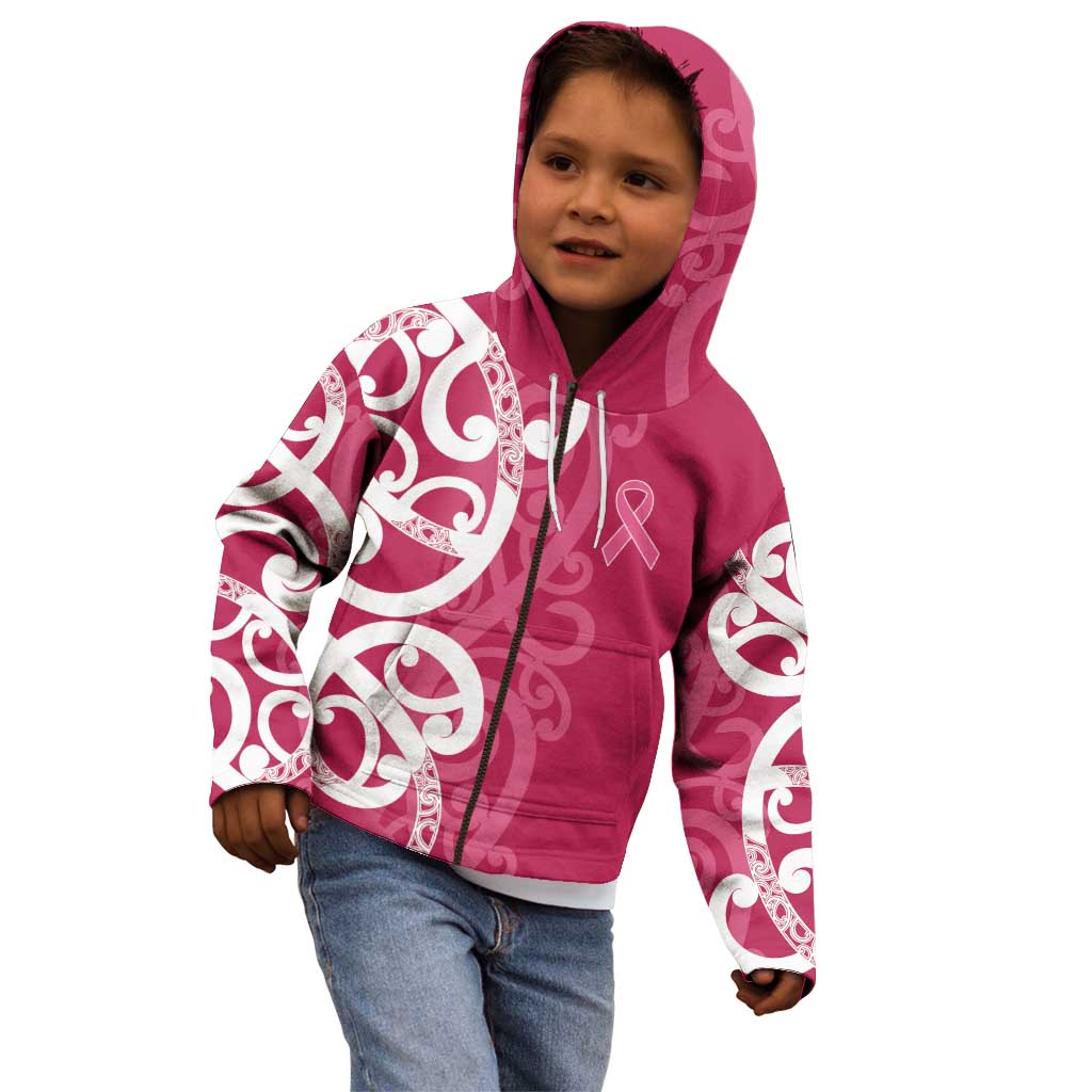 Breast Cancer Awareness Maori Kid Hoodie Koru Kowhaiwhai - Vibe Hoodie