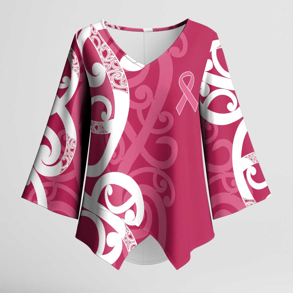 Breast Cancer Awareness Maori Kimono Sleeve Blouse Koru Kowhaiwhai - Vibe Hoodie