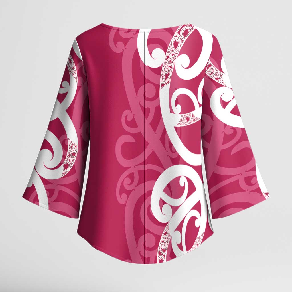Breast Cancer Awareness Maori Kimono Sleeve Blouse Koru Kowhaiwhai - Vibe Hoodie