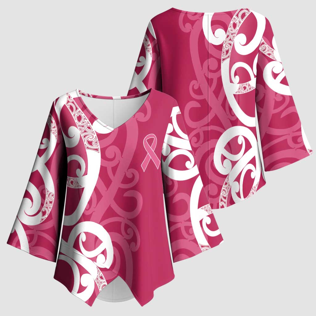 Breast Cancer Awareness Maori Kimono Sleeve Blouse Koru Kowhaiwhai - Vibe Hoodie