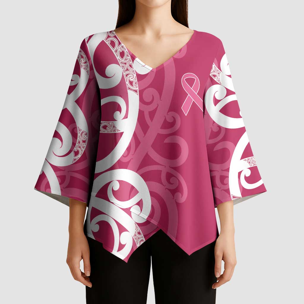 Breast Cancer Awareness Maori Kimono Sleeve Blouse Koru Kowhaiwhai - Vibe Hoodie