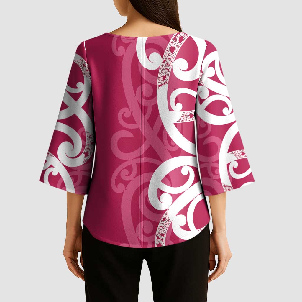 Breast Cancer Awareness Maori Kimono Sleeve Blouse Koru Kowhaiwhai - Vibe Hoodie