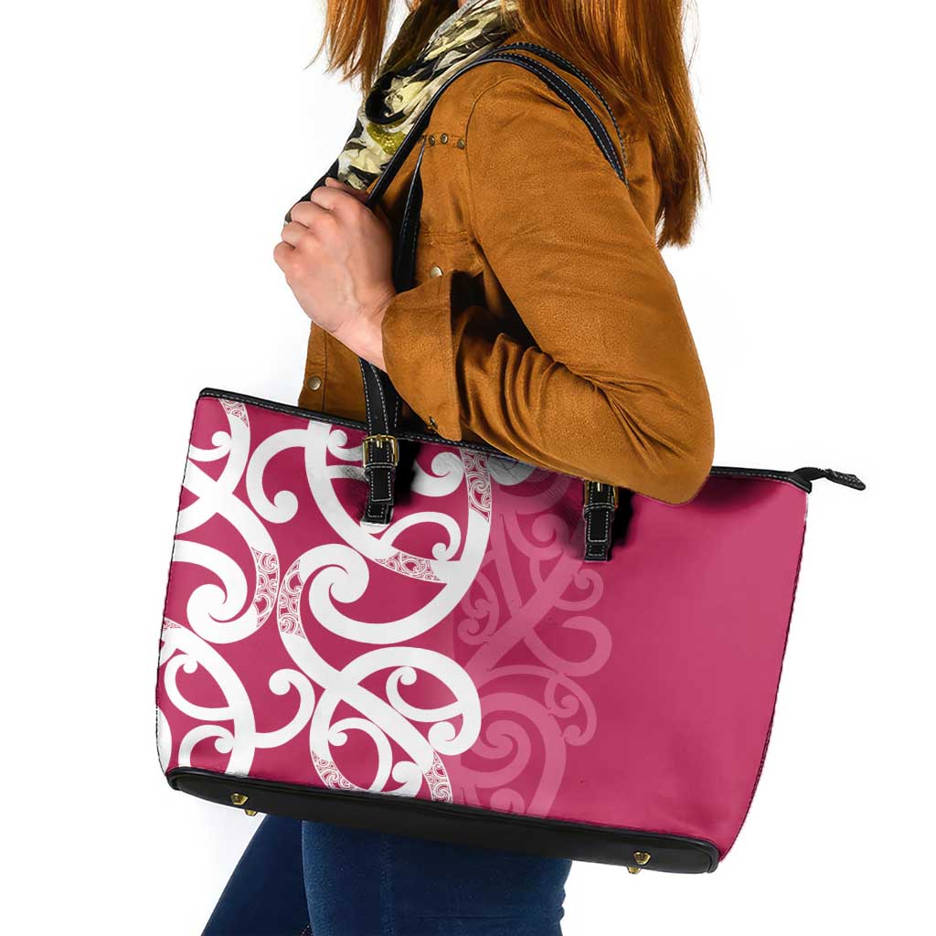 Breast Cancer Awareness Maori Leather Tote Bag Koru Kowhaiwhai - Vibe Hoodie