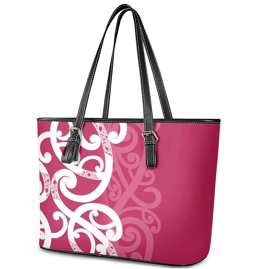 Breast Cancer Awareness Maori Leather Tote Bag Koru Kowhaiwhai - Vibe Hoodie