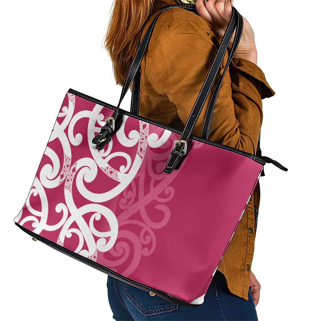 Breast Cancer Awareness Maori Leather Tote Bag Koru Kowhaiwhai - Vibe Hoodie