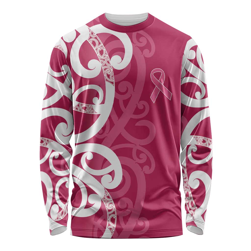 Breast Cancer Awareness Maori Long Sleeve Shirt Koru Kowhaiwhai - Vibe Hoodie