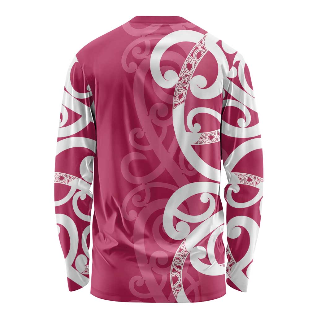 Breast Cancer Awareness Maori Long Sleeve Shirt Koru Kowhaiwhai - Vibe Hoodie