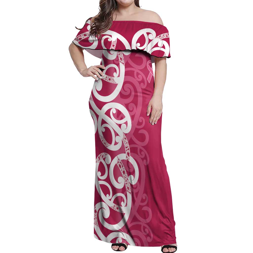 Breast Cancer Awareness Maori Off Shoulder Maxi Dress Koru Kowhaiwhai - Vibe Hoodie