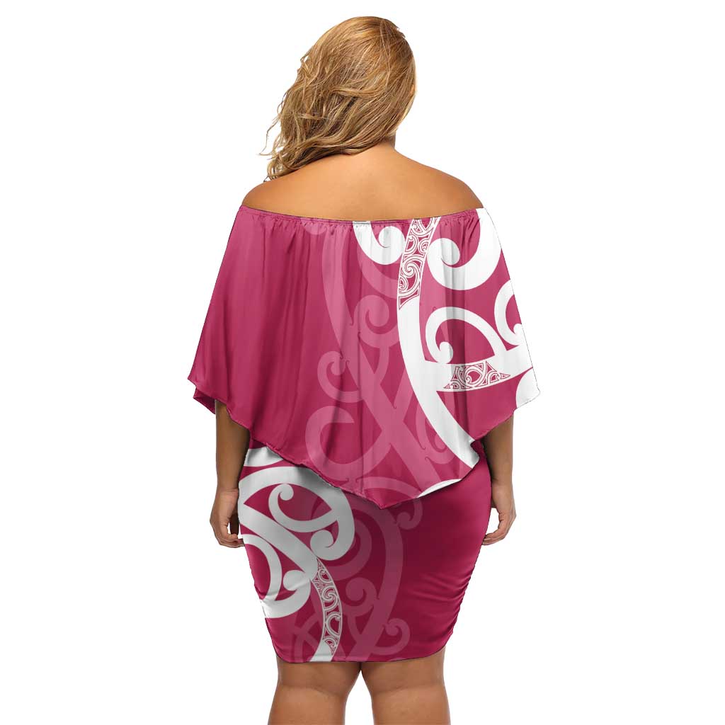 Breast Cancer Awareness Maori Off Shoulder Short Dress Koru Kowhaiwhai - Vibe Hoodie