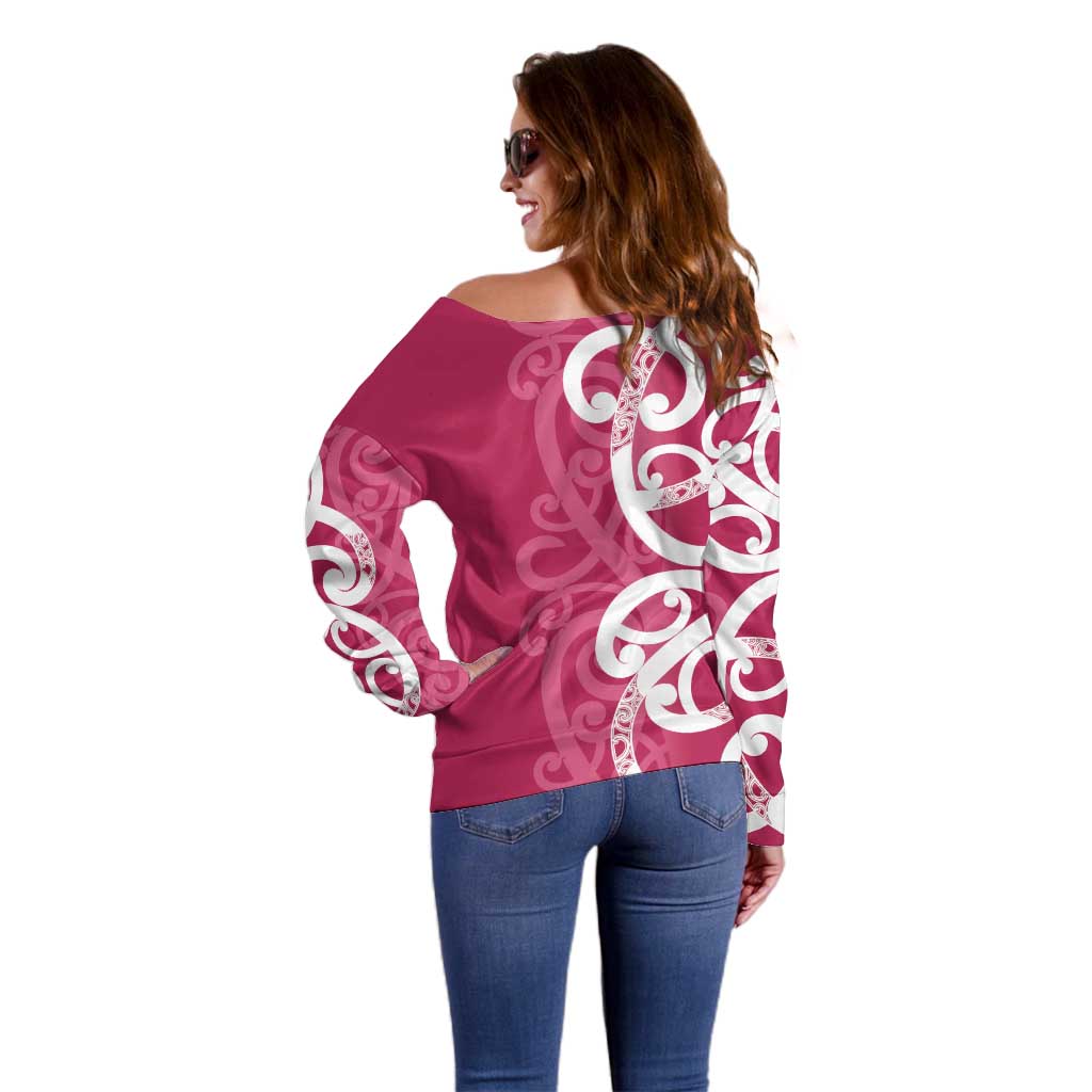 Breast Cancer Awareness Maori Off Shoulder Sweater Koru Kowhaiwhai - Vibe Hoodie