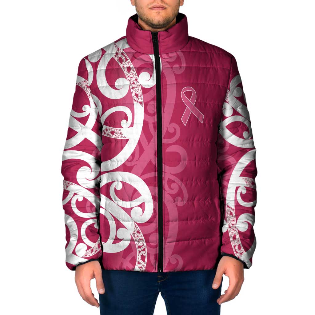 Breast Cancer Awareness Maori Padded Jacket Koru Kowhaiwhai - Vibe Hoodie