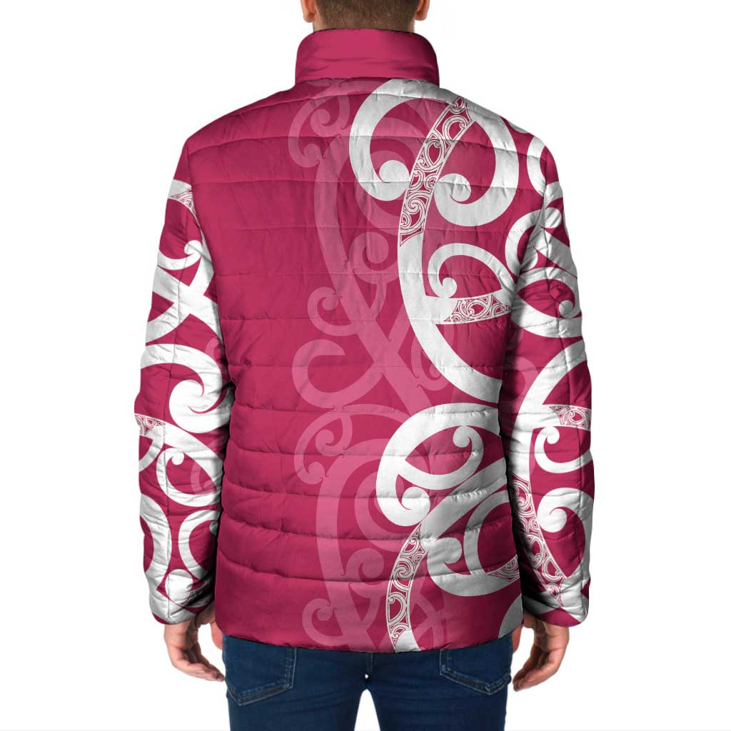 Breast Cancer Awareness Maori Padded Jacket Koru Kowhaiwhai - Vibe Hoodie