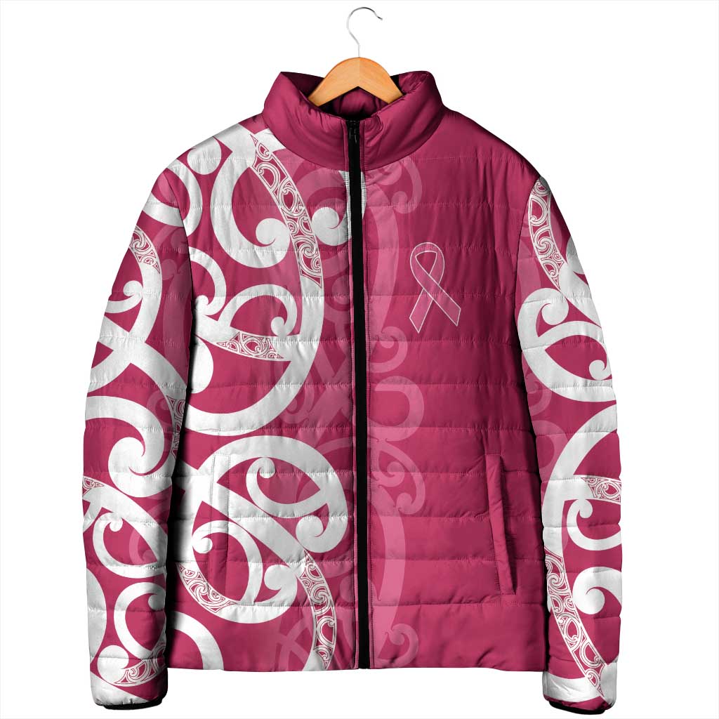 Breast Cancer Awareness Maori Padded Jacket Koru Kowhaiwhai - Vibe Hoodie