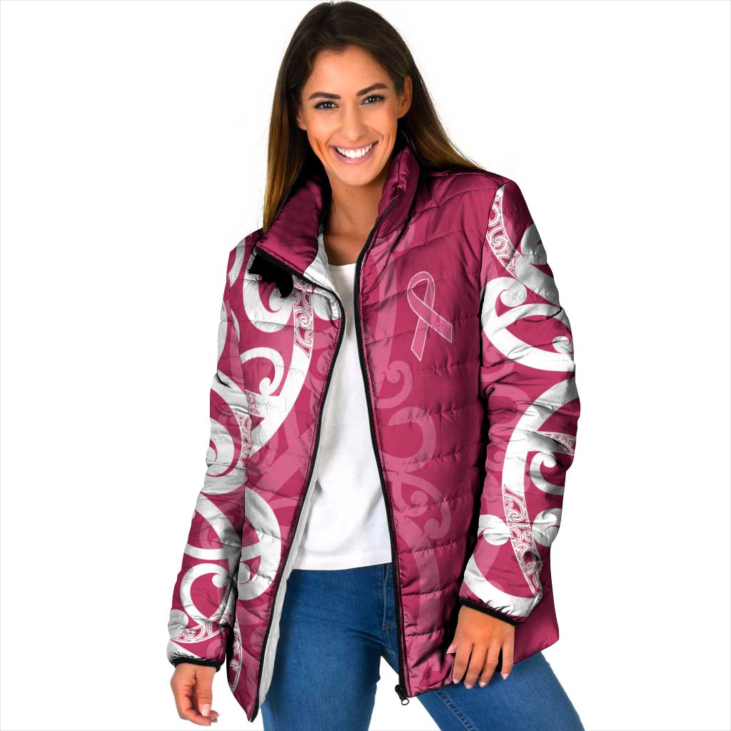 Breast Cancer Awareness Maori Padded Jacket Koru Kowhaiwhai - Vibe Hoodie