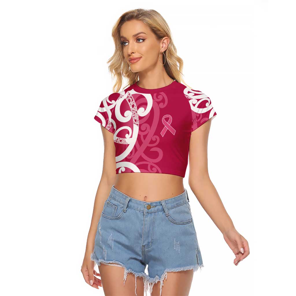 Breast Cancer Awareness Maori Raglan Cropped T Shirt Koru Kowhaiwhai - Vibe Hoodie