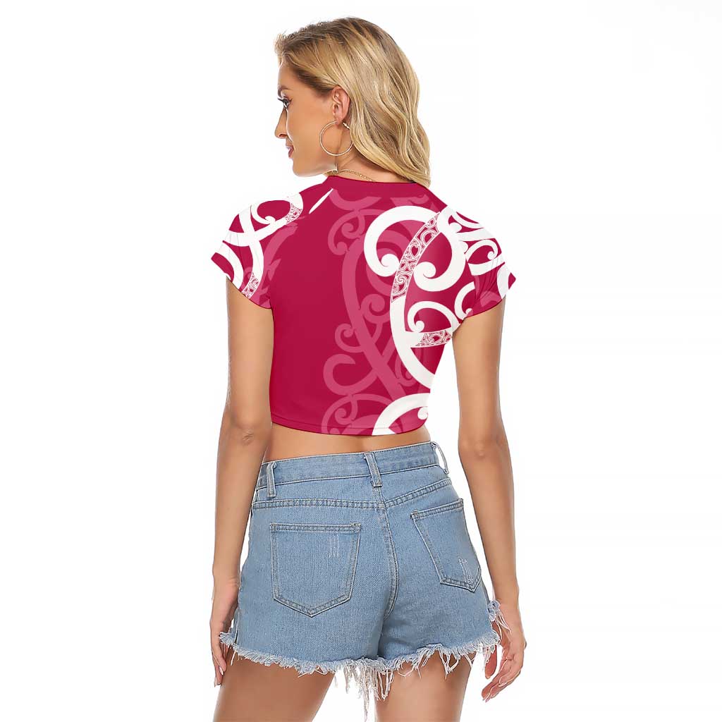 Breast Cancer Awareness Maori Raglan Cropped T Shirt Koru Kowhaiwhai - Vibe Hoodie