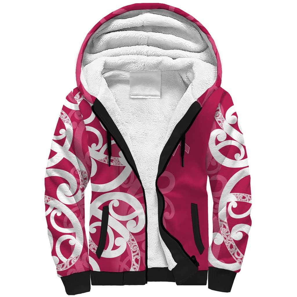 Breast Cancer Awareness Maori Sherpa Hoodie Koru Kowhaiwhai - Vibe Hoodie