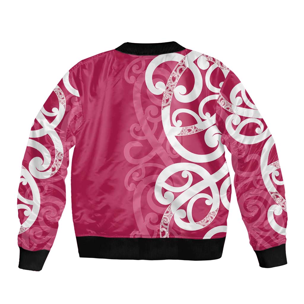 Breast Cancer Awareness Maori Sleeve Zip Bomber Jacket Koru Kowhaiwhai - Vibe Hoodie