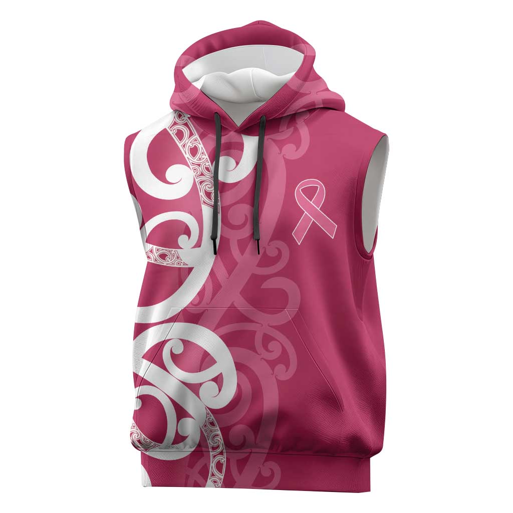 Breast Cancer Awareness Maori Sleeveless Hoodie Koru Kowhaiwhai - Vibe Hoodie