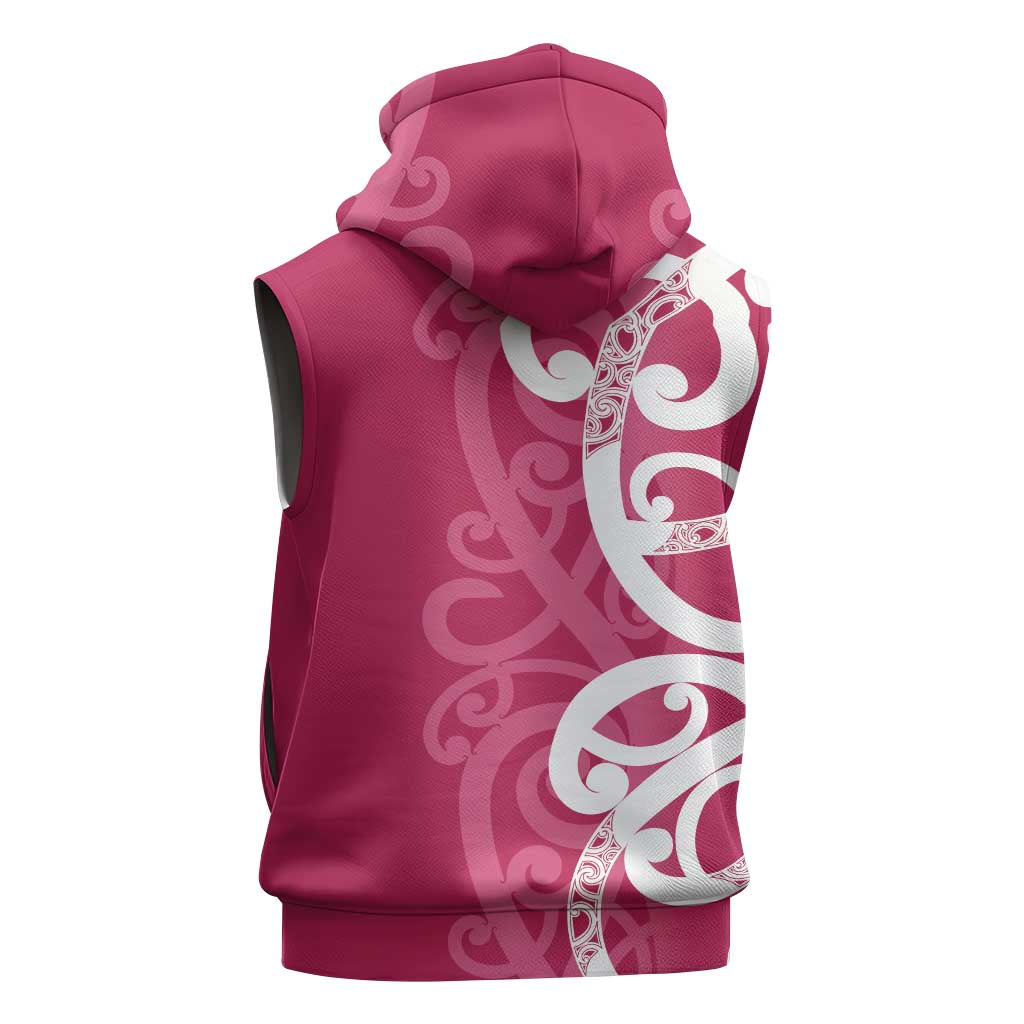 Breast Cancer Awareness Maori Sleeveless Hoodie Koru Kowhaiwhai - Vibe Hoodie