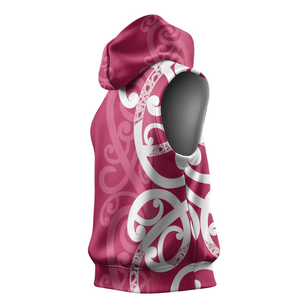 Breast Cancer Awareness Maori Sleeveless Hoodie Koru Kowhaiwhai - Vibe Hoodie