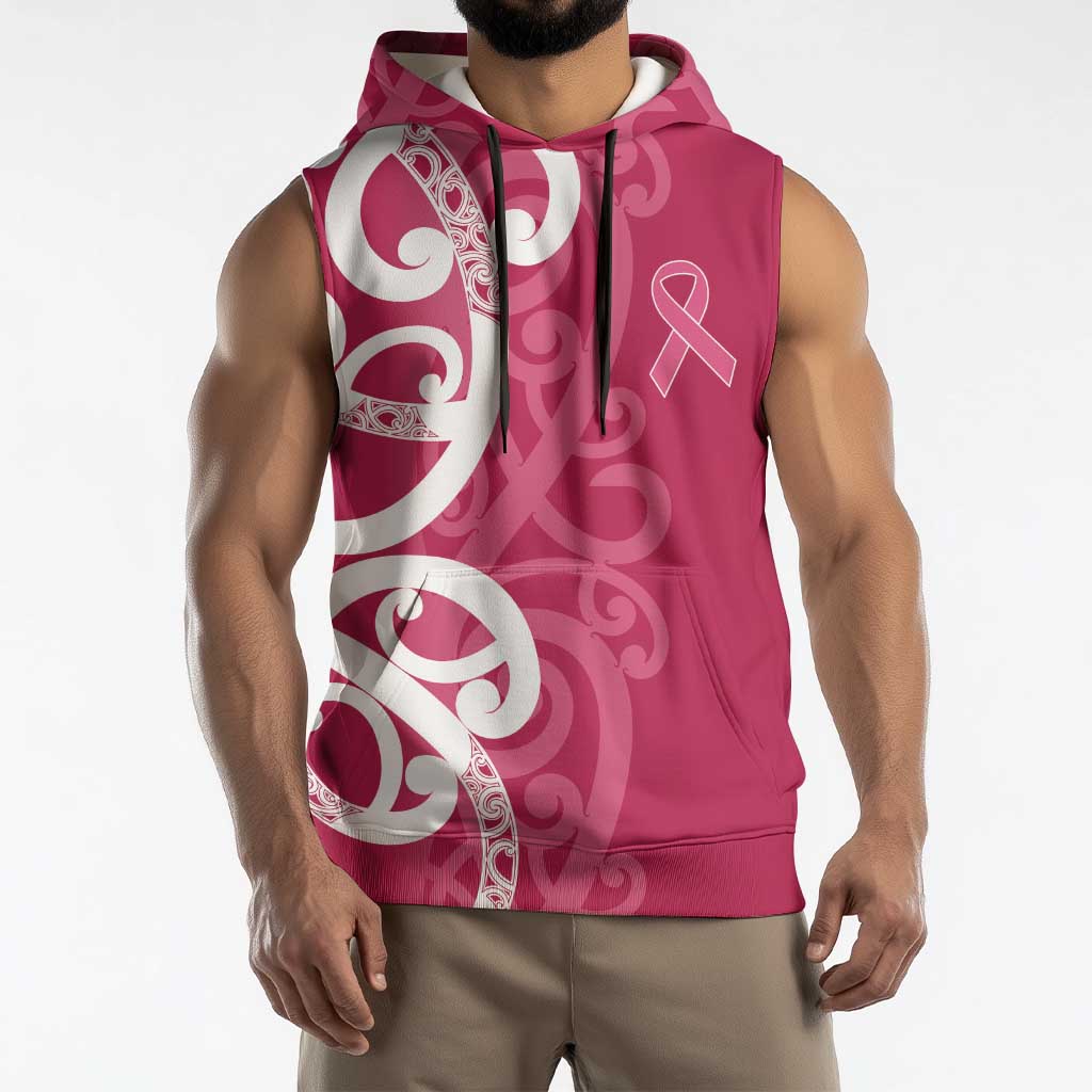 Breast Cancer Awareness Maori Sleeveless Hoodie Koru Kowhaiwhai - Vibe Hoodie