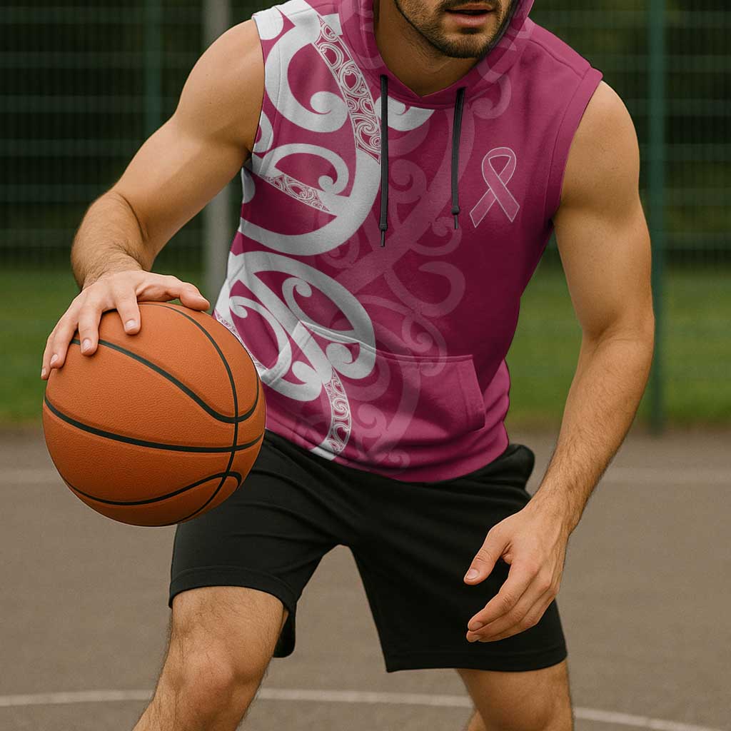 Breast Cancer Awareness Maori Sleeveless Hoodie Koru Kowhaiwhai - Vibe Hoodie