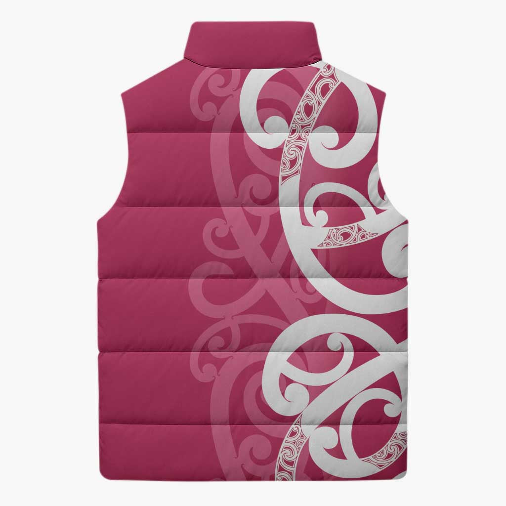 Breast Cancer Awareness Maori Sleeveless Puffer Jacket Koru Kowhaiwhai - Vibe Hoodie
