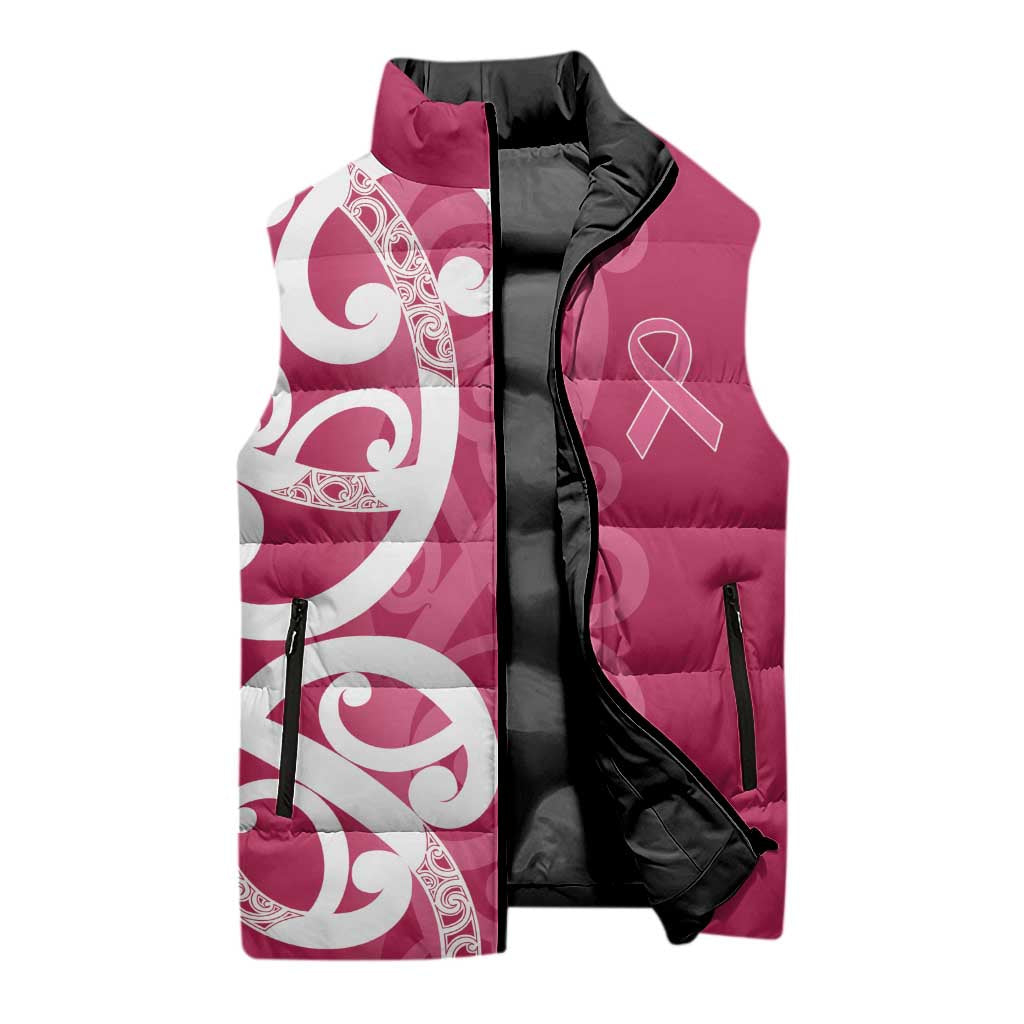 Breast Cancer Awareness Maori Sleeveless Puffer Jacket Koru Kowhaiwhai - Vibe Hoodie