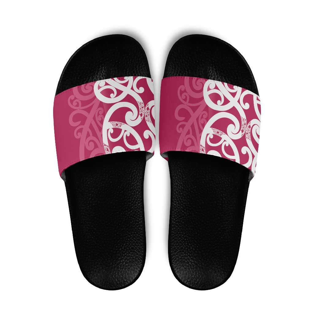 Breast Cancer Awareness Maori Slide Sandals Koru Kowhaiwhai - Vibe Hoodie