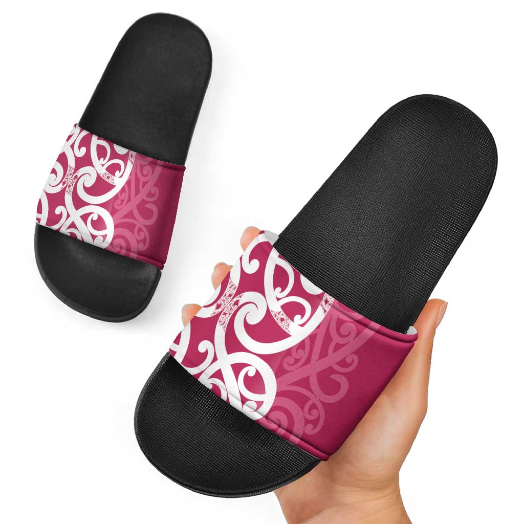 Breast Cancer Awareness Maori Slide Sandals Koru Kowhaiwhai - Vibe Hoodie