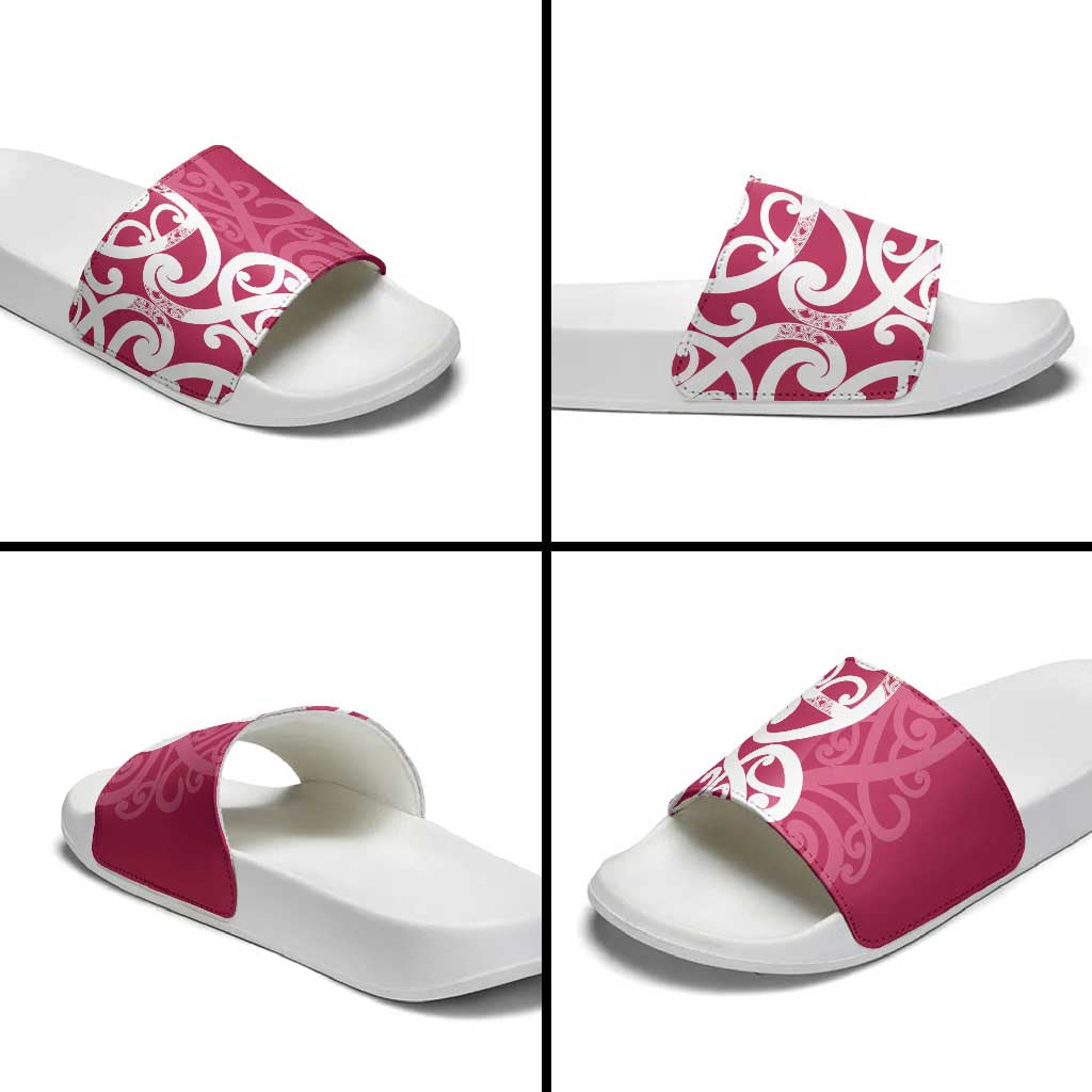 Breast Cancer Awareness Maori Slide Sandals Koru Kowhaiwhai - Vibe Hoodie