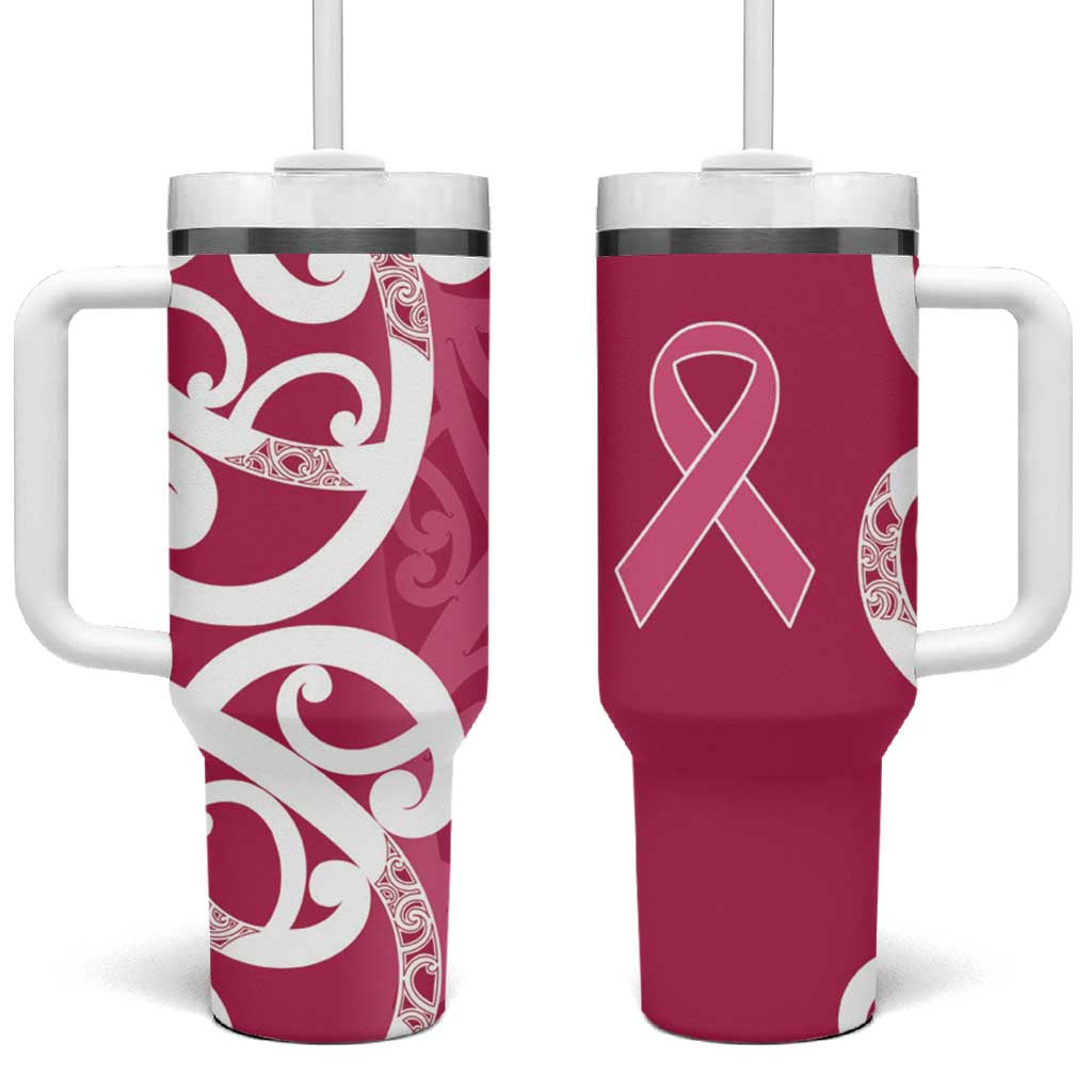 Breast Cancer Awareness Maori Tumbler With Handle Koru Kowhaiwhai - Vibe Hoodie